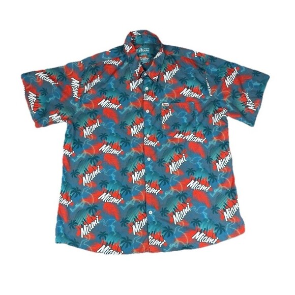 Dixxon Shirt Mens 2X Green Orange Button Up The Vice Miami Dolphins Party - Picture 2 of 4